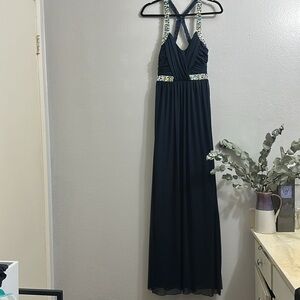 City Triangles - Elegant Navy Dress with Rhinestone Straps to the back | size L
